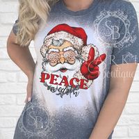 Peace on Earth Santa Christmas Shirt, Cheetah Christmas Bleached T Shirt, Distressed Tee by SparkleBoutique2U on Etsy