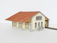 Halle à marchandisesCompagnie des Chemins de Fer de Paris à Lyon et à la MediterranéeTrois portes coté voies Superbe maquette d'une halle à marchandise de la compagnie du PLM (Chemins de fer de Paris à Lyon et &agra