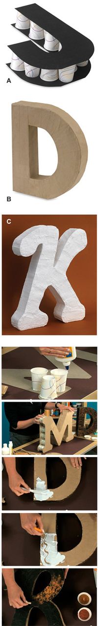 Make your own Architectural Letters ~ Designing and constructing a 3-D letter. Instead of wet, messy adhesive, you'll be using paper packing tape to create a papier mache effect. Inexpensive and easy to use, it creates finished letters that are hard and durable.