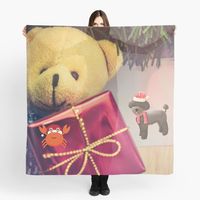 Get my art printed on awesome products. Support me at Redbubble #RBandME: https://www.redbubble.com/i/scarf/Cute-quirky-and-funny-Christmas-Dog-with-teddy-and-cartoon-crab-gift-Quirky-dog-art-for-Dog-Lovers-and-Dog-Owners-by-haRexia/124446614.B15PI?asc=u