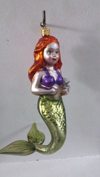 Blown Glass Titian Ginger Haired Mermaid Glass Christmas Ornament- 6" made in Poland by ukbeadsonline on Etsy