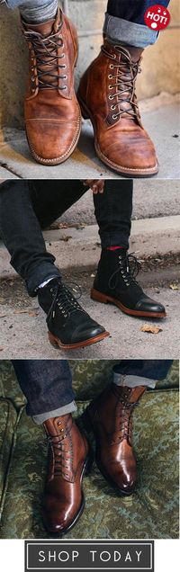 Men Vintage Leather Ankle Boots,Menhill Classic Modern Boots,Men Vintage Lace Up Square Toe Ankle Boots
