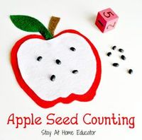 Integrated Art for Ceiling Decor = Apple Seed Math on a Red Painted Paper Plate... Count Number Families Up to 10 By Using Actual Seeds From an Apple ... Put a + Sign Between 2 Groups of Seeds to Make Sums Up to 10. Hang Them Up to Spin From the Ceiling!