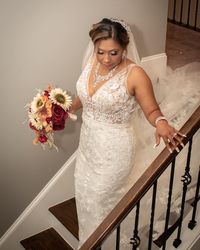 Sexy Floral Lace Fit-and-flare Wedding Dress Greenley by Maggie Sottero. Click to find this gown! . . . . #sexyweddingdress #floralweddingdress #laceweddingdress #fitandflareweddingdress #vneckweddingdress