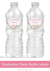 Beautiful floral graduation printable water bottle labels. Make easy graduation party decorations for a girl with these pretty floral graduation water bottle labels! #highschoolgraduation #college graduation #graduationparty #classof2020