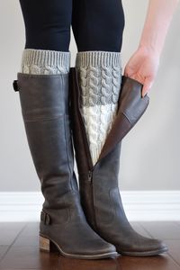 Our Light Grey and Ivory Reversible Knitted Boot Cuffs are our #1 selling boot cuffs with one-hundred 5-star reviews, and here's why: - 2-for-1: They're reversible. You can wear with Ivory or Grey sho