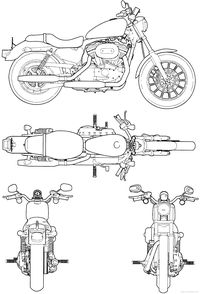 Download free Harley-Davidson XLH 53C blueprints. Outlines helps 3d artists, 3d modellers, designers and design studios to find the best blueprints for 3d modeling, animation, CAD and rendering, We supports Autodesk products such as 3D studio MAX, AutoCAD, Maya etc. Use PDF vector templates for car design, wrapping, vinyls making and for commercial fleet branding.