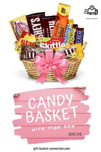 Looking to send the perfect gift to someone special with a sweet tooth? Look no further than the Sweetest Candy Gift Basket! Hand arranged and hand delivered by a local florist, this classy candy basket is packed generously with some of America's most famous and favorite sweet treats. This gift is perfect for all ages and for almost any occasion! Send today. Please note: contents may vary. Includes: • Chocolate & Candy Variety • Keepsake Basket • Pink Decorative Bow • Card Message Included