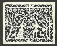 Couple in flowers and trees cutting by Eliz Cobbold