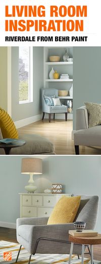 Make your living room complete with a color that compliments your decor. Light colors provide a range of styles that free up your decor options. Add versatility and coziness to your room with a color upgrade. Click to shop Riverdale by BEHR paint at The Home Depot.