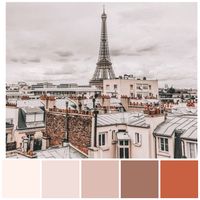 Paris, city of light. A gentle monochromatic palette featuring nuanced tints and shades of orange (hex #C86142). Monochromatic colour schemes usually include a range of tonal values and these support legibility of design elements. Colour palette illustration by Zena O’Connor, PhD © Design Research Associates featuring an image from Instagram @signebay