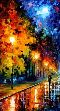 Original Oil Painting Modern Large Wall Art Decor Gift For Woman On Canvas By Leonid Afremov - Blue Moon. Size: 20" X 36" Inches