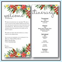 Show your guests some love, keep them informed and set the tone for an amazing week with this vibrant tropical welcome letter & itinerary, available in 4 different colors. Your guests go the extra mile (or thousands of miles) to attend your destination wedding and there is no better way to show them your appreciation than with a heartfelt welcome letter! This personalized welcome letter will set the tone for the week and can serve double duty with a full schedule of events on the reverse side. Y