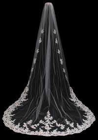 Cathedral Wedding Veil with Pearl and Rhinestone Beaded Lace V5691