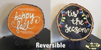 DIY Wood Slice Wall Decor Tutorial - reversible happy fall and tis the season holiday decor
