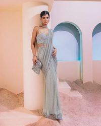 OfficialEshaSethiThirani on Instagram: "Rudra is seen here in our gunmetal grey prestitched grid work sari in tulle paired with our signature beaded corset blouse. #officialeshasethithirani #eshasethithirani #est #fleur #designer #indiandesigners #newcollection #summercollection #springsummer22 #summerlook #designerdress #indianwear #ethnicwear #festivewear #indianfestivewear #occasionwear #fashiondiaries #statementlook #festiveclothing #luxuriouslifestyle #fashion #fashionista #stylestatement