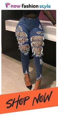 Dark Blue Street Print Leopard Split Joint Plus Size Jeans