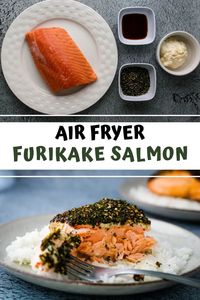 Air fryer furikake salmon is the perfect weeknight dinner. This quick and easy recipe takes only four ingredients and 15 minutes to make. Tender, juicy, flaky pieces of salmon sure to please.