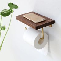 The modern Bentlee toilet paper roll holder shelf is the perfect accessory for your bathroom! Made from high quality black walnut wood/beech and brass. With a smooth and polished surface. Free Worldwide Shipping & 100% Money-Back Guarantee