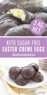 Keto Easter Creme Eggs really do exist! This childhood favorite is made with a low carb condensed milk filling and a sugar-free chocolate shell. A truly special keto holiday treat.