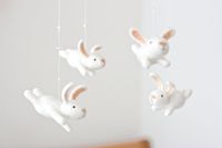 White nursery mobile - baby crib mobile - animal mobile - bunny mobile - made to order