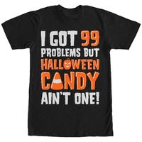 If you wait all year for delicious Halloween treats then you'll love the Lost Gods 99 Problems Candy Ain't One Black T-Shirt. This hilarious black tee reads "I Got 99 Problems but Halloween Candy Ain't One" in orange and white text.100% Cotton.