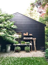 Backyard Potting Area behind Black Garage