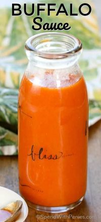 This two ingredient Buffalo Sauce is so easy and delicious you may never use store bought again! #spendwithpennies #buffalosauce #homemade #twoingredient #simplerecipe #easyrecipe #withbutter