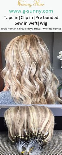 sunny hair ash blonde mixed highlight hair color. micro ring human hair extensions. g-sunny.com