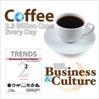 Topic: Coffee - A look at worldwide coffee consumption. This PDF file includes 3 pages of student worksheets. Trends, Book 2, brings you 30 topical Business Reports that will entertain, inform, and prompt your adult intermediate and advanced students toward lively discussions.
