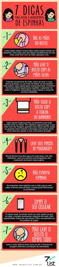 #Infográfico #Infographic #Design #Beleza #Dicas #Acne #Espinhas #Pele #Rosto #Mãossujas #Toalha #Banheiro #Pincéismaquiagem #Celularlimpo www.sevenlist.com.br