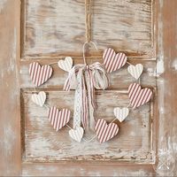 Valentine's Day Wire Hanger Wreath with Ticking Stripe Cutout Hearts