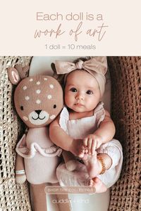 Shop our collection of beautifully hand-knit dolls that empower artisans with fair trade income and provide 10 meals to children in need. {📸: @anastazja.and.theo }