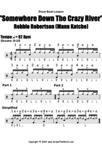 Free drum sheet music teaching the amazing groove from "Somewhere Down The Crazy River" by Robbie Robertson. Get the full notation here... https://www.drumstheword.com/somewhere-down-the-crazy-river-robbie-robertson-manu-katche-free-video-drum-lesson-sheet-music-2022/