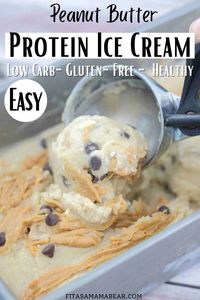 A creamy, delicious indulgence, this rich, peanut butter protein ice cream is whipped up in minutes and has 8 grams of protein @fitasamamabear #proteinicecream #highprotein #proteinpowder #proteinrecipes #highproteindiet