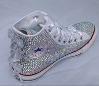 White High Top Sequin Bow Sparkled AB Rhinestone Crystal Converse Wedding Prom