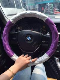 $46.37 Fashion Diamond Sheepskin Leather Car Steering Wheel Covers 15 inch 38CM - Purple White