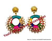 Yaalz Silk Thread Chand Bali Jhumka Earring With Kundan Stone Work In