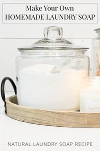 Make your own homemade laundry soap with our natural laundry soap recipe that actually cleans! Lovely fresh scent and easy ingredients. Plus it looks great in a jar in the laundry room!