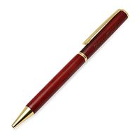 Rosewood Slim Line Ball Point Pen Sleek and slim, this rosewood slim line ballpoint pen features a gorgeous reddish brown tone accented with gold trimmings. The ballpoint tip retracts smoothly with a twist action and has black refillable ink. The pen can be engraved with text up to 30 characters long for company ads and promotion at no extra cost.