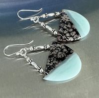 Amazonite Snowflake Obsidian Sterling Silver Earrings