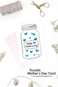 Printable Mason Jar Mother's Day Card filled with hearts