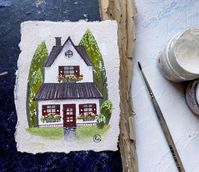 farmhouse painting, mini painting, miniature art, painting of house, mini artwork