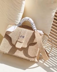 #ad A classic tote in timeless colours, our scallop hessian bag is your perfect companion for summer. With a classic design, this bag is compact and strikes the perfect balance between a bag and a purse, ideal for popping out with your most wanted essentials. This hessian tote in natural features a gorgeous bandana print scarf around the handle and can be customised with your initials in our hand painted navy script. Natural Fibers. Unique High-End Luxury Summer Vacation HandBag vacation