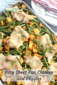 A simple, one pan dish, this easy sheet pan chicken with green beans and sweet potatoes is paleo friendly, Whole 30 and perfect for a busy weeknight dinner!