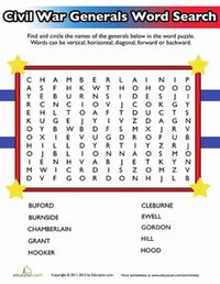 Civil War Word Search Worksheet