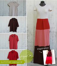 Wow! Kristina J shares the how-tos to transform a favorite T shirt, plus 3 men's XL polo shirts from Goodwill, into a color block maxi dress.