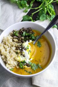 Sweet Potato & Coconut Milk Soup with Brown Rice & Lentils