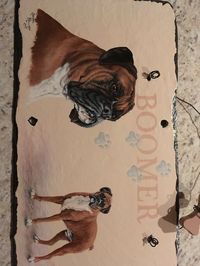 sherrylpaintz a boxer dog portrait painting on roofing slate