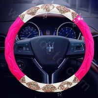 $61.29 Top Luxury Women Car Steering Wheel Covers Crystal PU leather 15 inch 38CM - Rose White